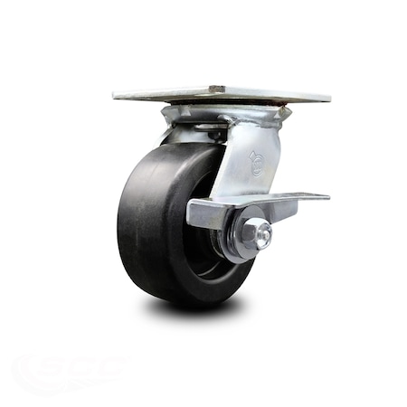 Service Caster 5 Inch Heavy Duty Polyolefin Caster with Ball Bearing and Brake SCC-35S520-POB-SLB